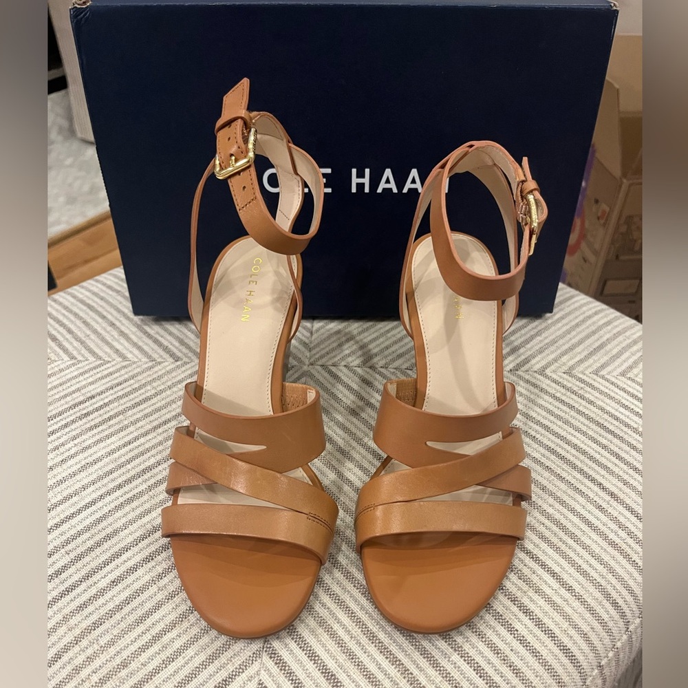 Cole Haan Marietta Wedge Sandal, Pecan Leather Size 6 Women’s Wedge. New in Box.